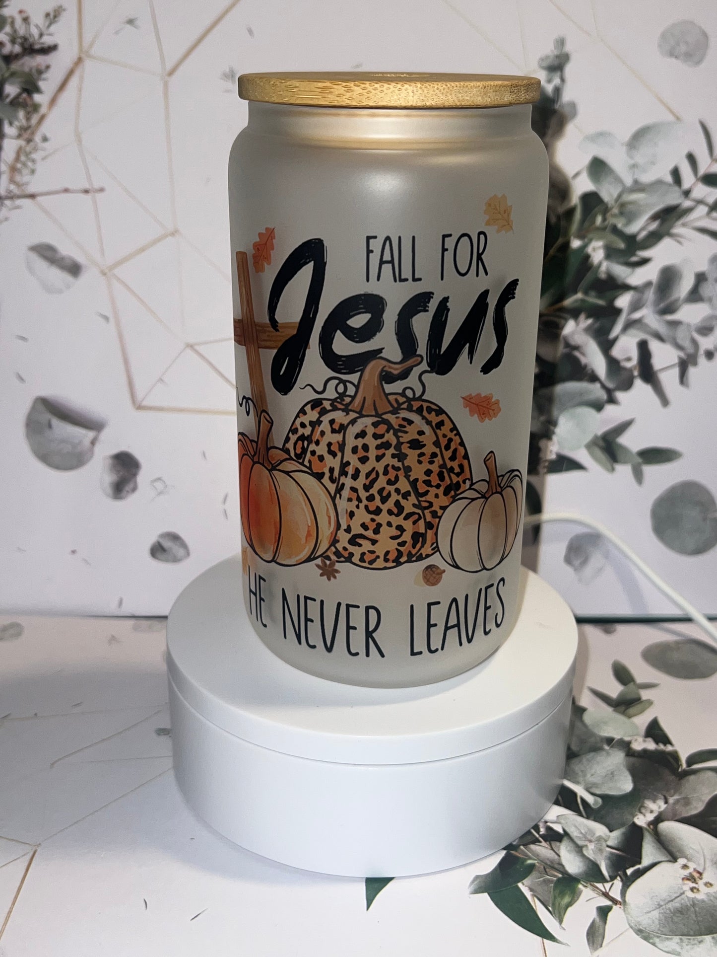 Fall for Jesus Libby glass can