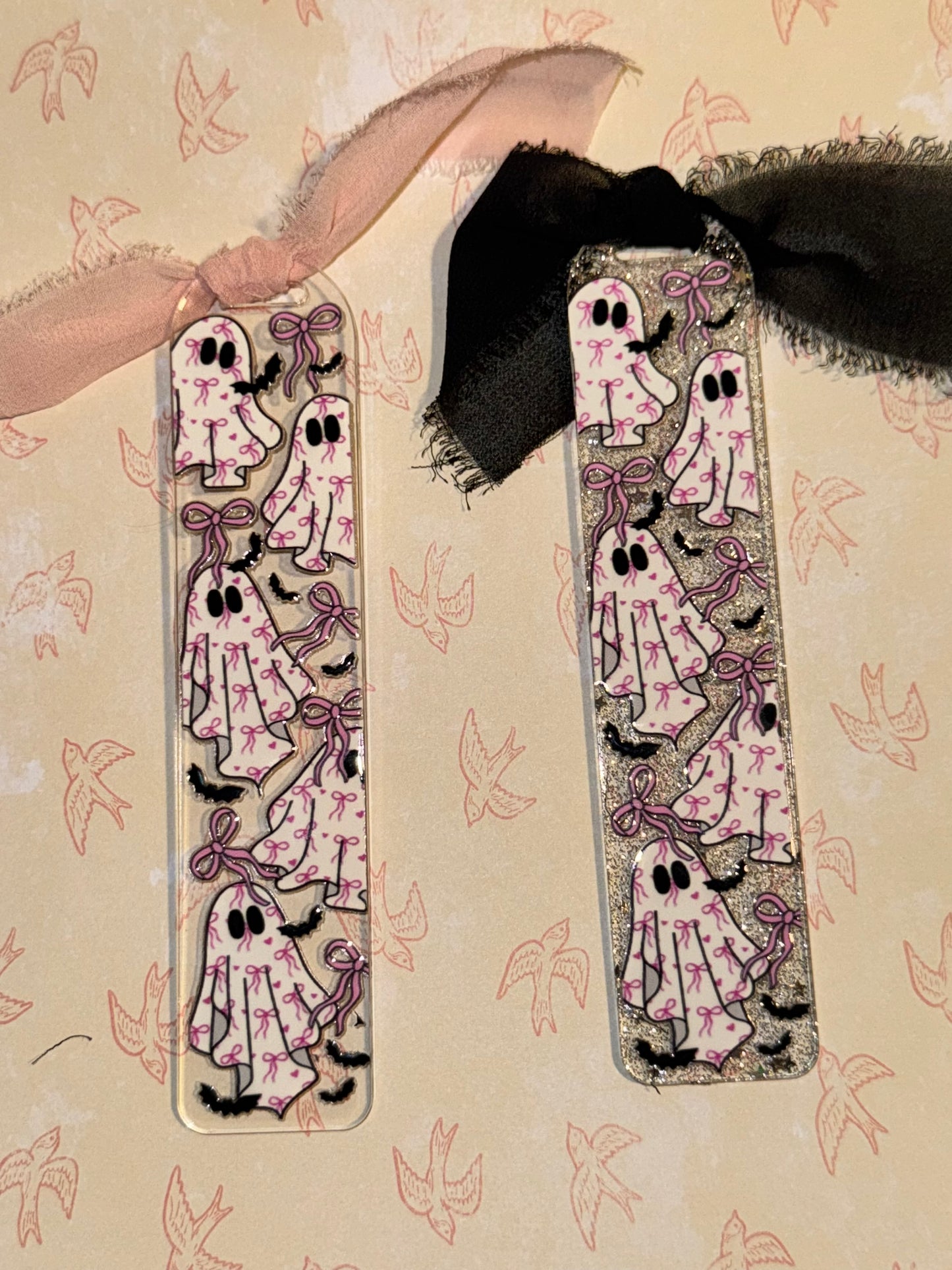 Girly bow ghost clear acrylic bookmark