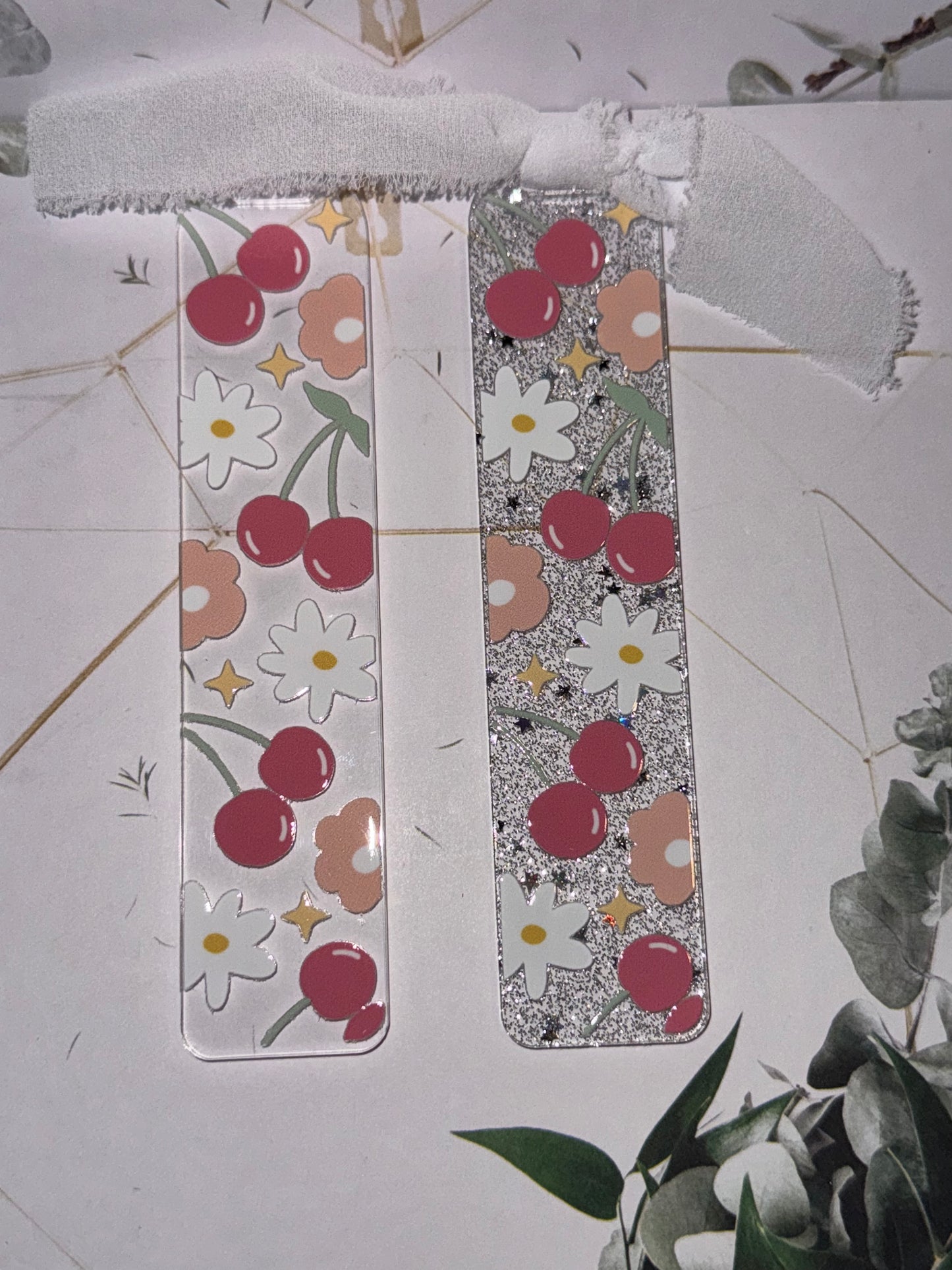 Cherry clear acrylic bookmark