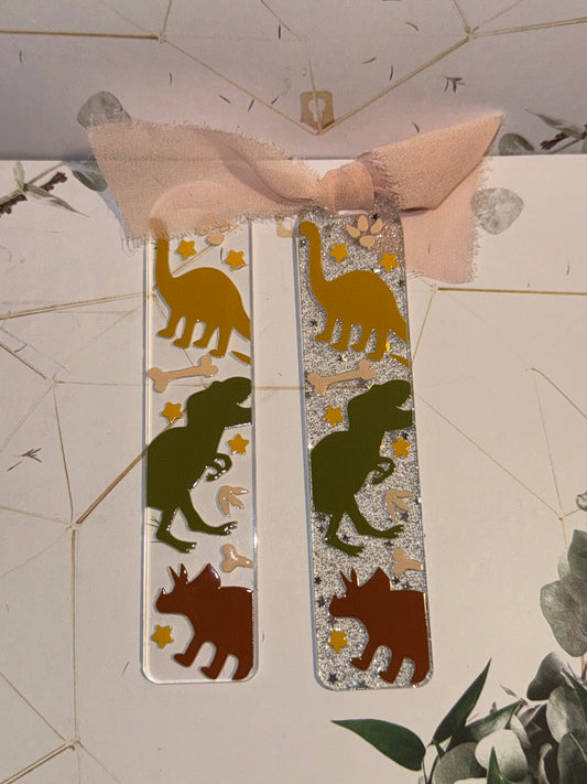 Glitter dinosaur acrylic bookmark