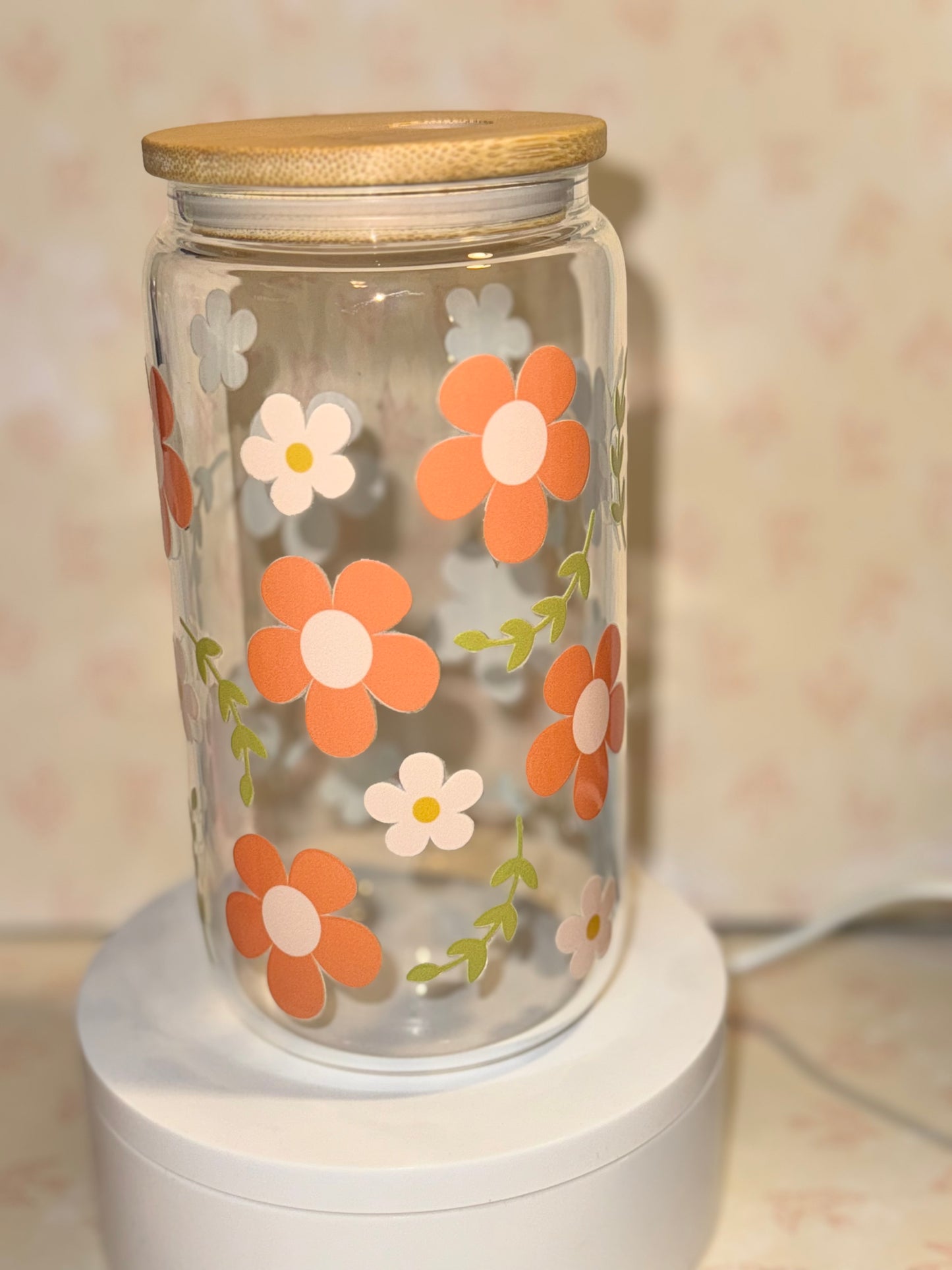 Orange flower Libby Glass Can