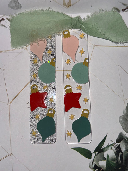 Glitter Christmas bulbs acrylic bookmark