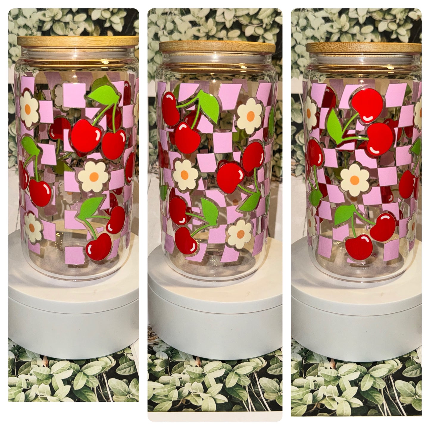 Checkered cherry Libby glass