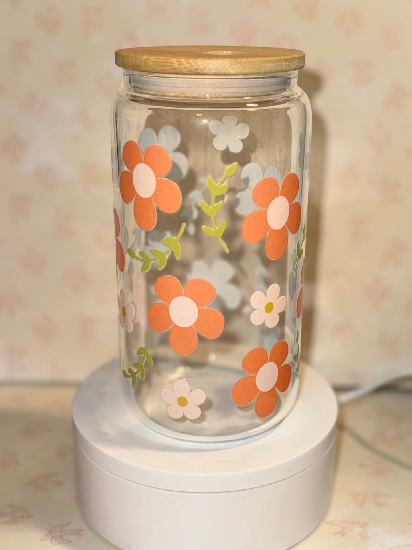 Orange flower Libby Glass Can