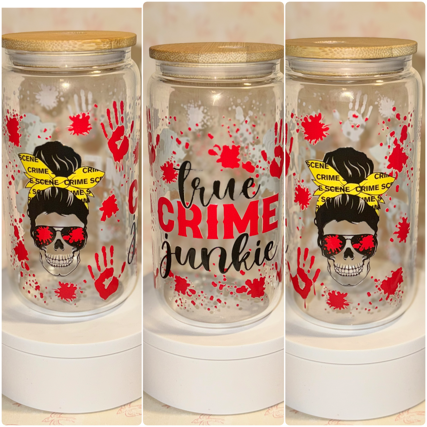 (Red) True crime Libby glass can