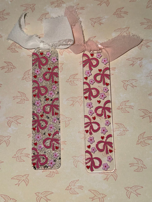 Glitter floral bow acrylic bookmark