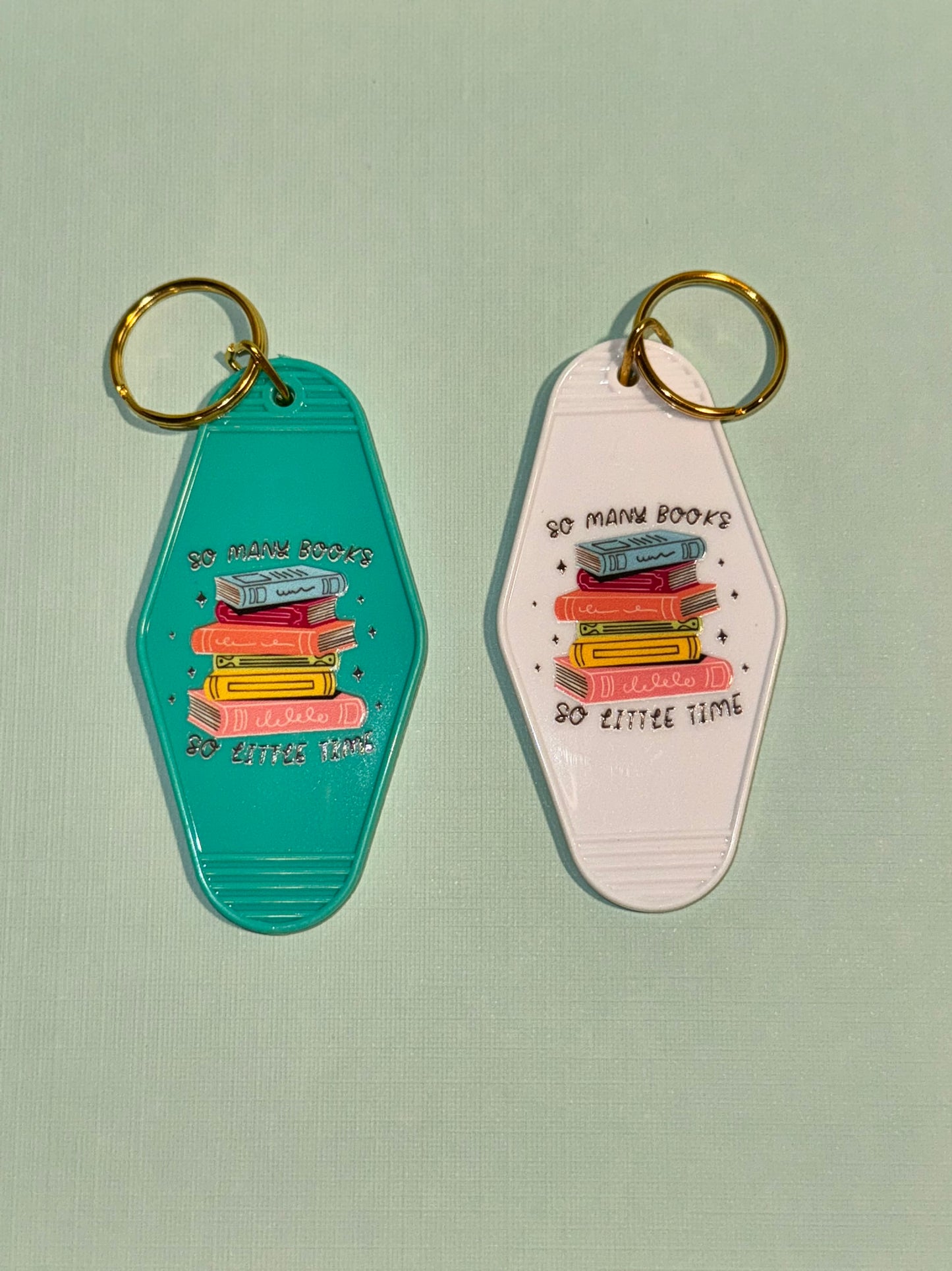 So many books motel keychain
