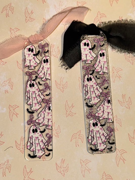 Girly bow ghost glitter bookmark