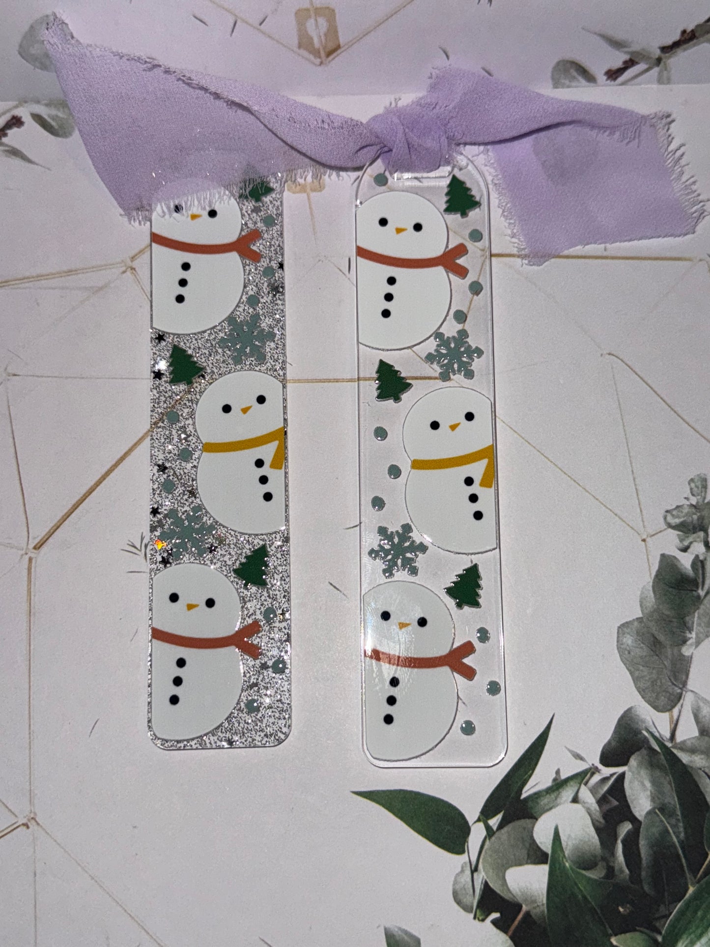 Clear snowman acrylic bookmark