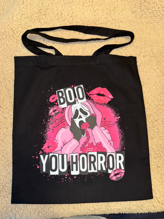 Boo you horror kissy tote bag