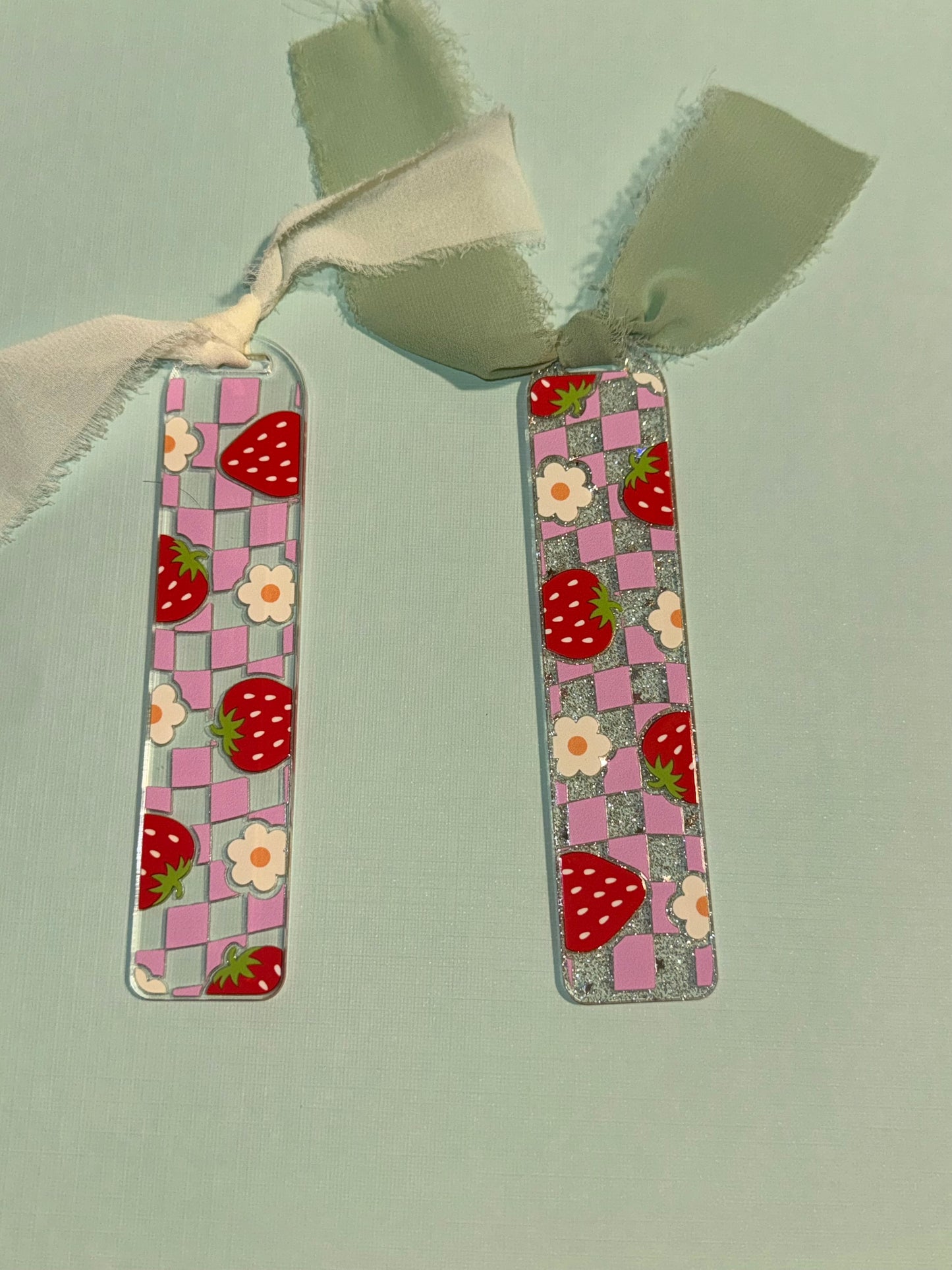 Glitter checkered strawberry bookmark