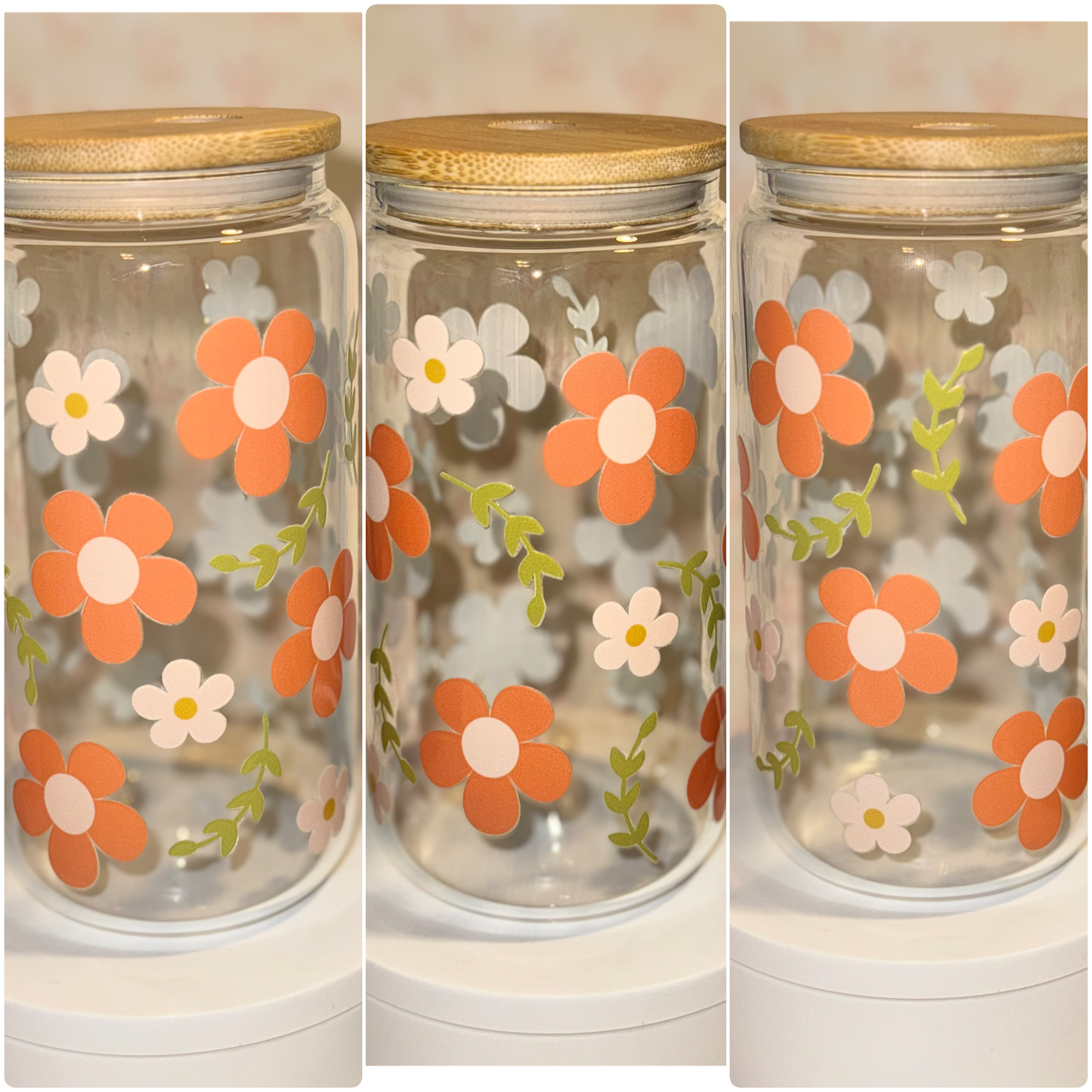 Orange flower Libby Glass Can