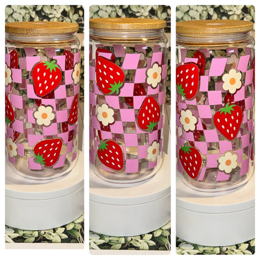 Strawberry checkered Libby glass can