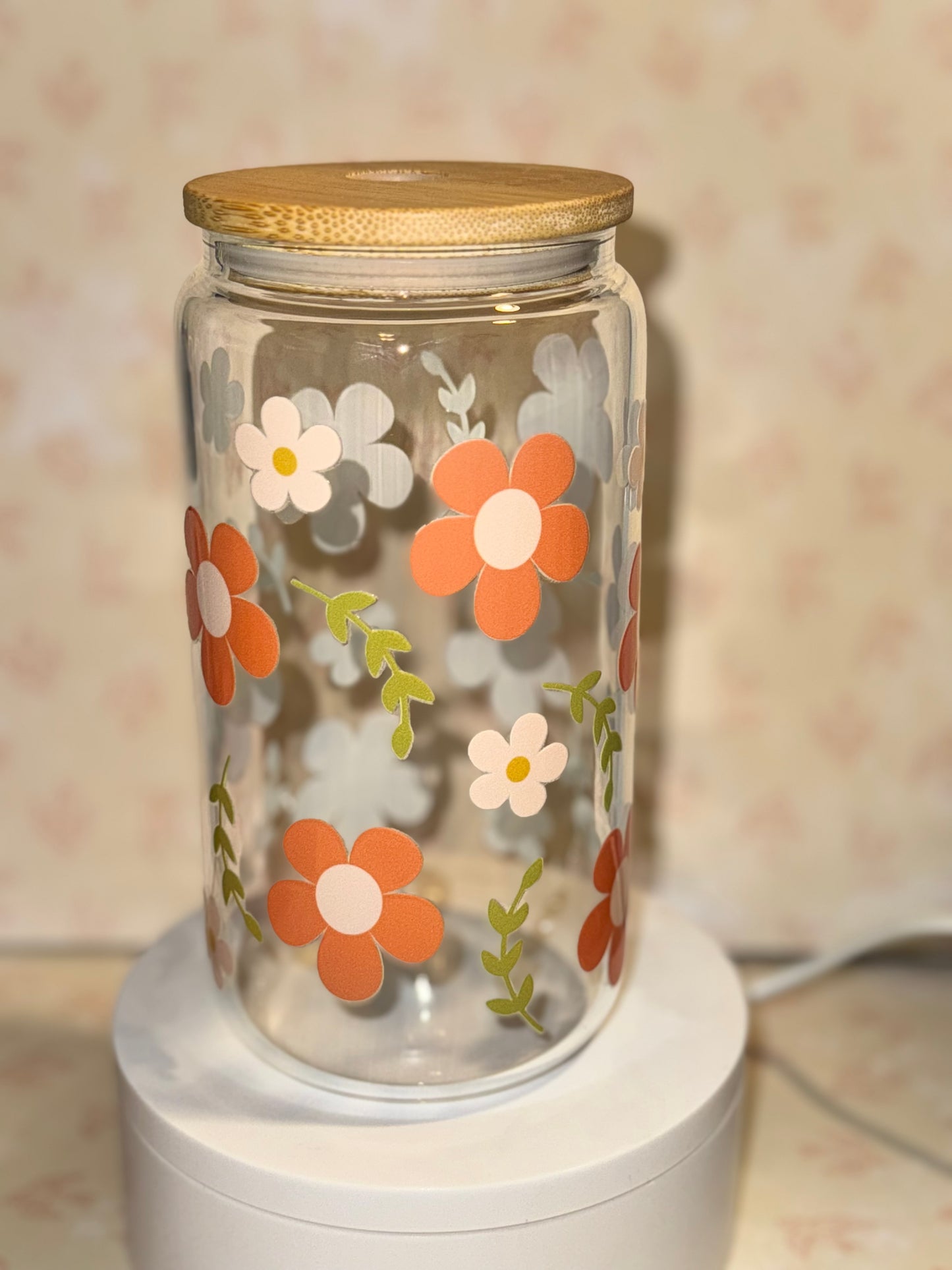 Orange flower Libby Glass Can