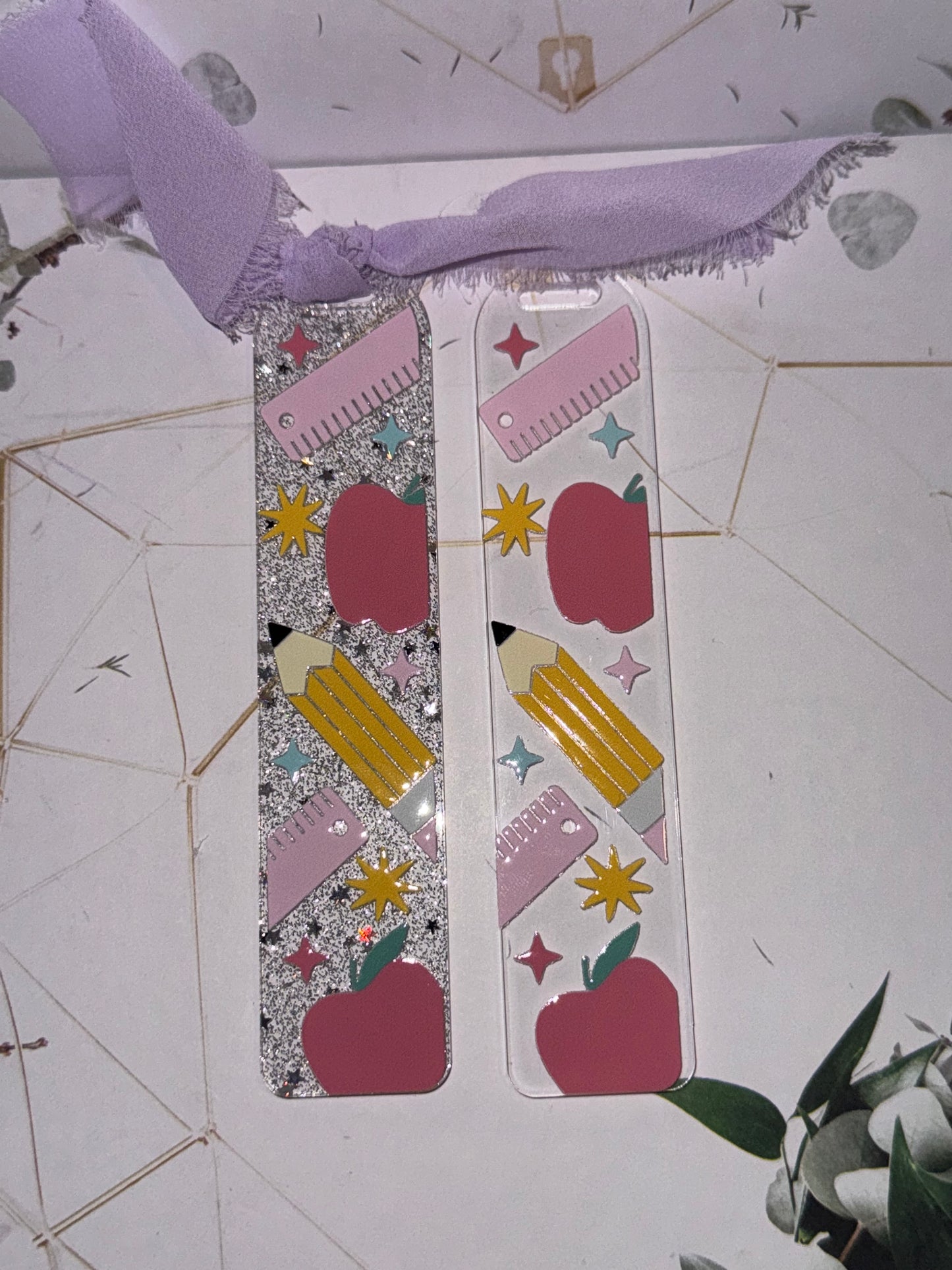 Glitter school acrylic bookmark