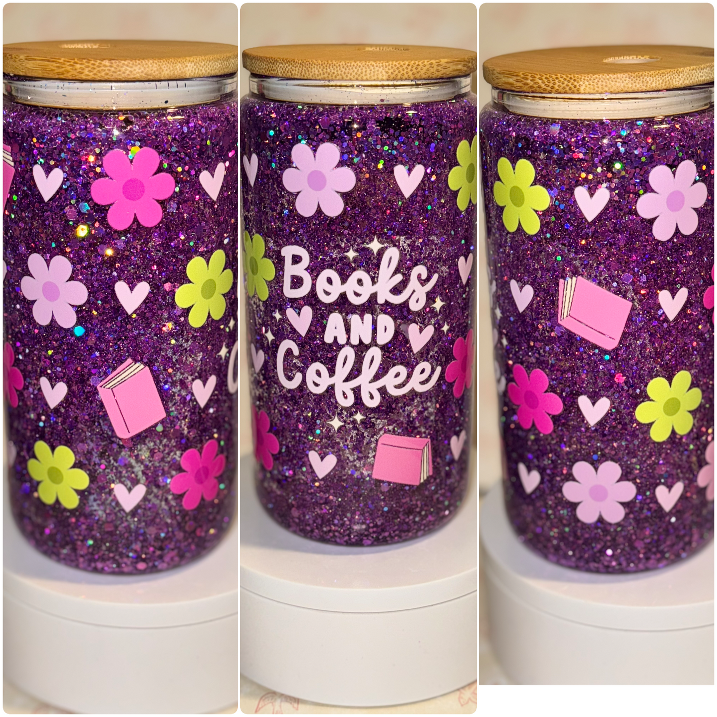 Books and coffee snow globe