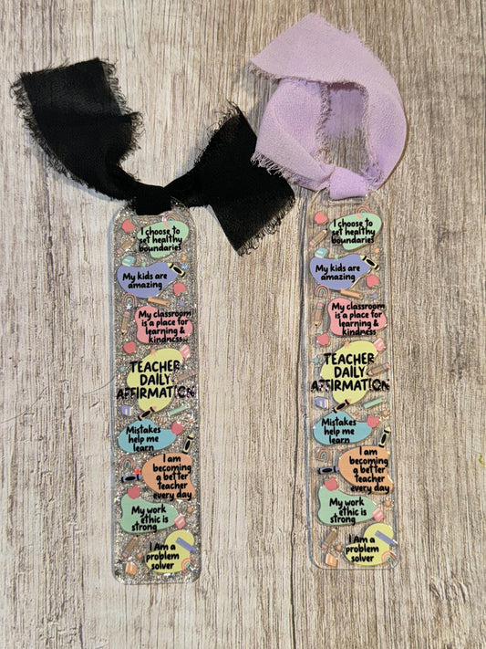 Teacher affirmation glitter bookmark