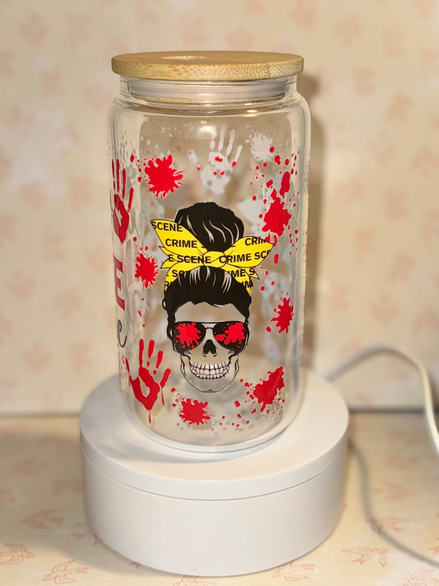 (Red) True crime Libby glass can