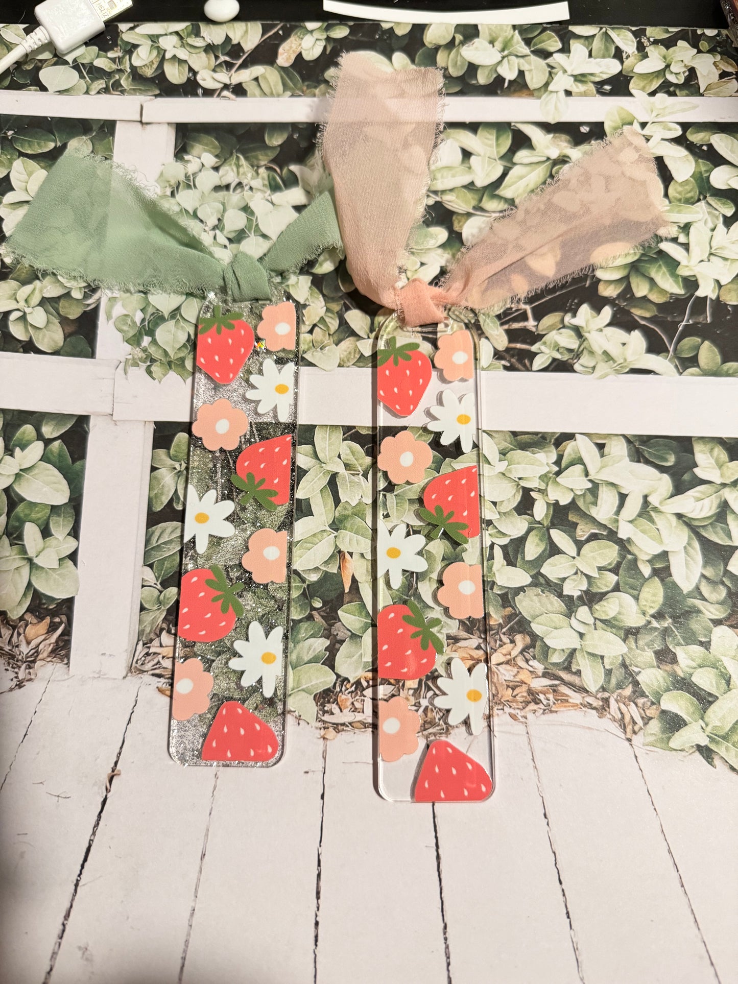 Strawberry glitter acrylic bookmark