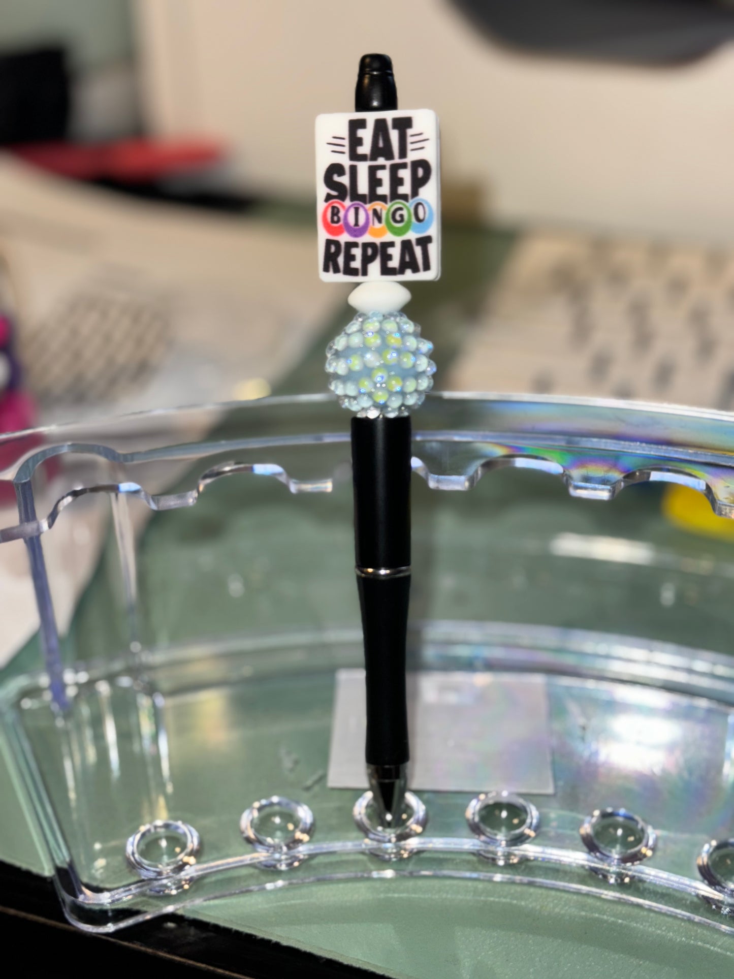 Eat sleep bingo repeat beaded pen